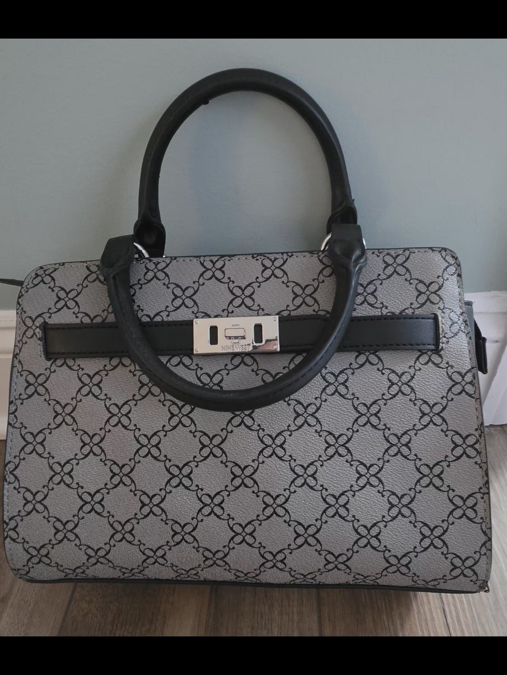 Nine West Black & Gray Patterned Women's Satchel Bag